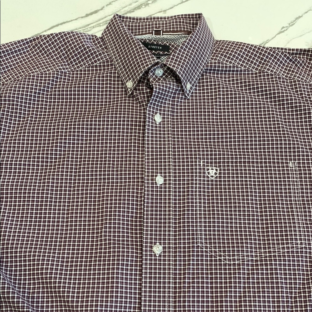 Ariat Pro Series Size L Purple Casual Button Down Shirt Classic Style